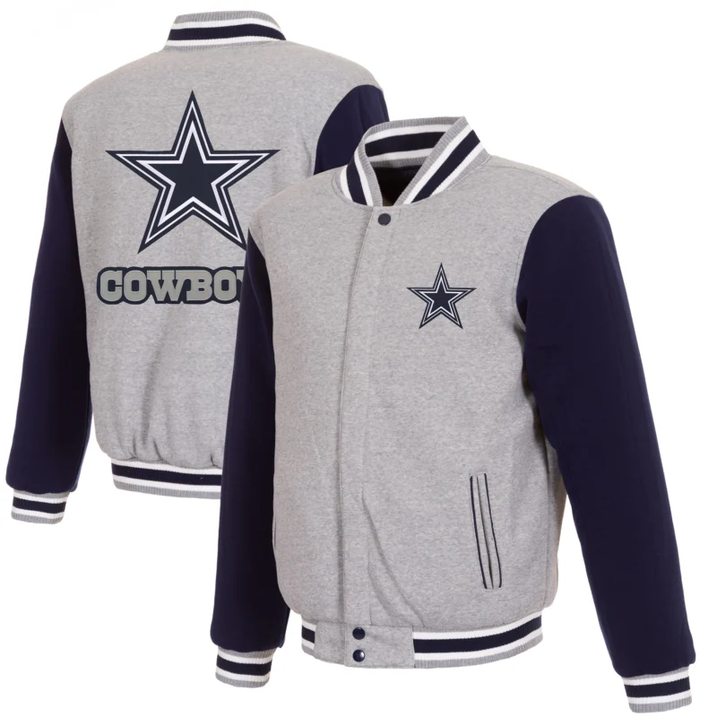 Dallas Cowboys Wool Varsity Jacket Gray & Navy - Image 3