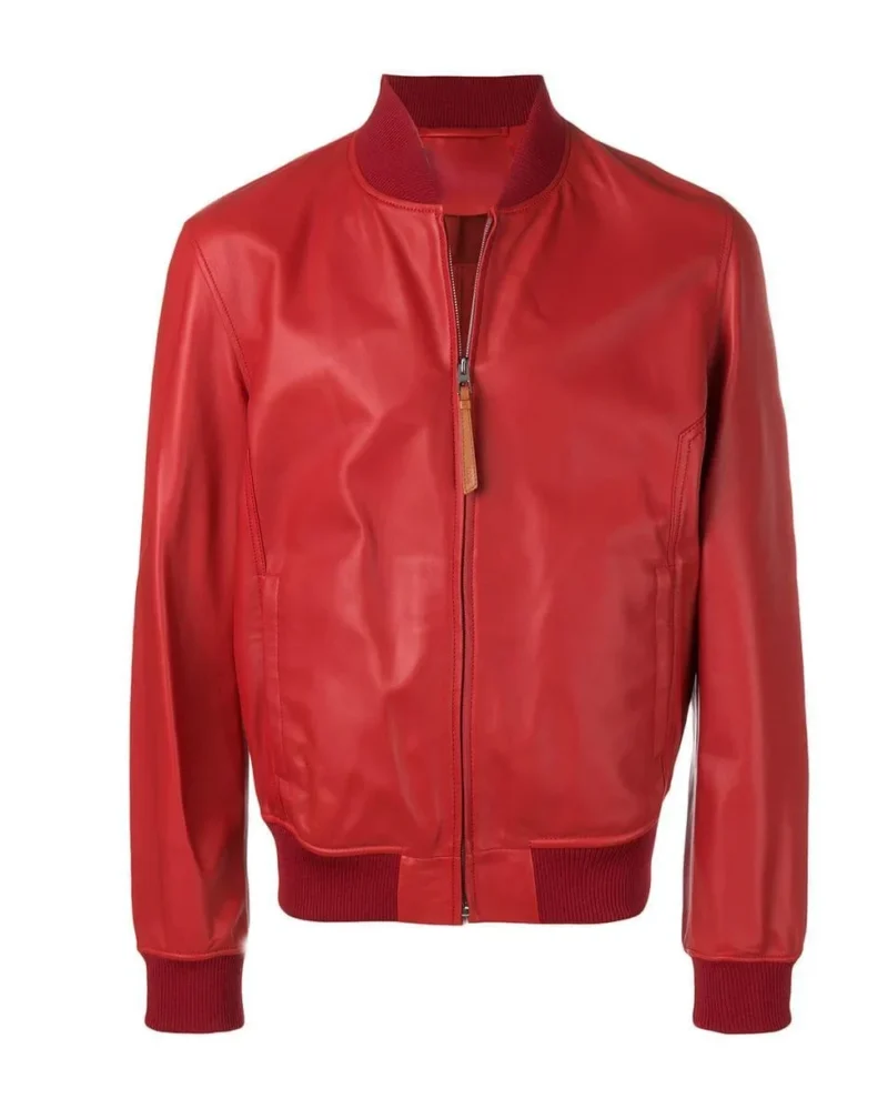 Mens Red Bomber Leather Jacket