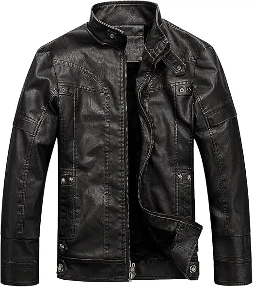 Men's Vintage Stand Collar Leather Jacket Motorcycle PU Jacket and Coat