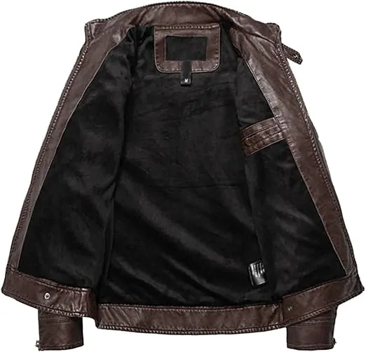 Men's Vintage Stand Collar Leather Jacket Motorcycle PU Jacket and Coat - Image 4