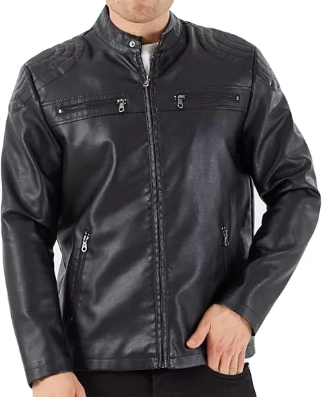 Men's Stand Collar Leather Jacket Motorcycle Lightweight - Image 3