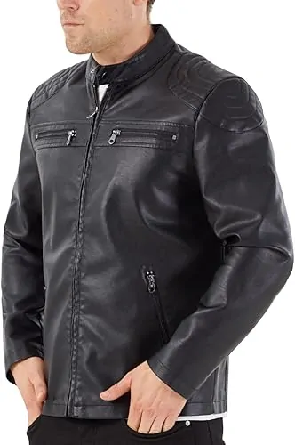 Men's Stand Collar Leather Jacket Motorcycle Lightweight - Image 4