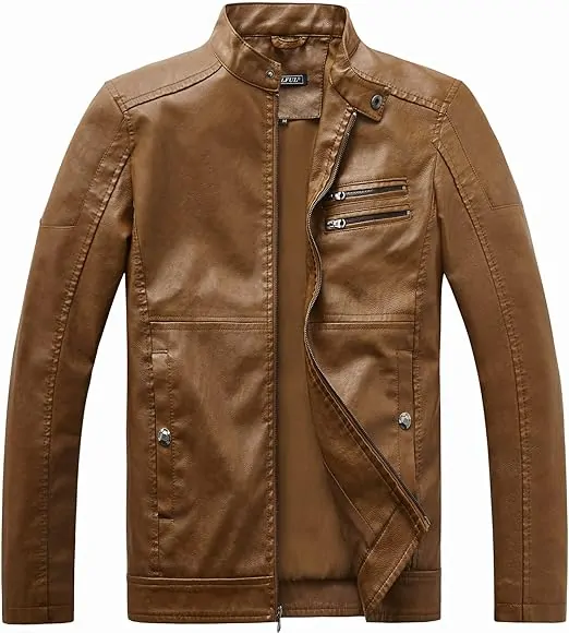 Men's Stand Collar Leather Jacket Motorcycle Lightweight - Image 5