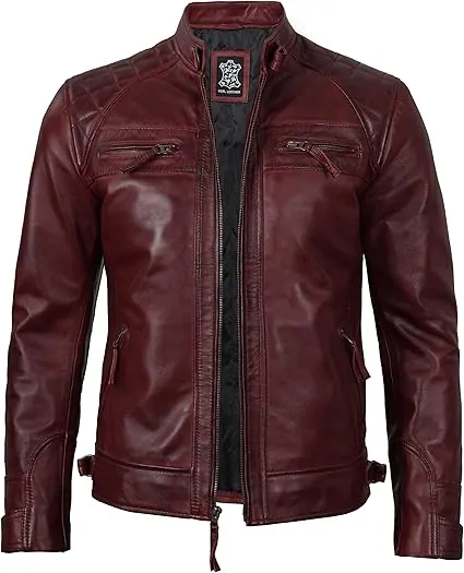 Leather Jacket Men - Real Lambskin Cafe Racer Biker Style Casual Leather Jackets For Mens