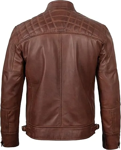 Leather Jacket Men - Real Lambskin Cafe Racer Biker Style Casual Leather Jackets For Mens - Image 4