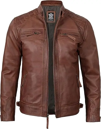 Leather Jacket Men - Real Lambskin Cafe Racer Biker Style Casual Leather Jackets For Mens - Image 3