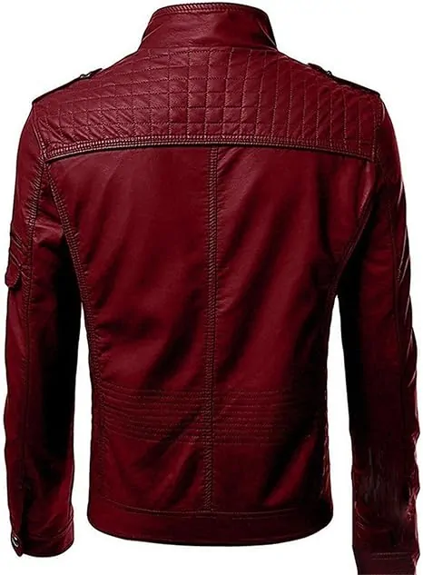 Men's Leather Jacket Stand Collar Motorcycle Leather Jackets Casual Lightweight Zip Up Biker Coat - Image 5