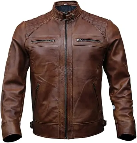 Mens Genuine Leather |  Vintage Brown Distressed Lambskin Motorcycle Jackets for Men