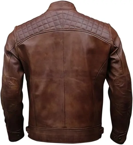 Mens Genuine Leather |  Vintage Brown Distressed Lambskin Motorcycle Jackets for Men - Image 2