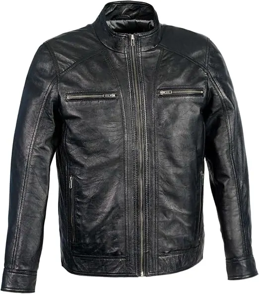 Leather Men's Saddle Color Lambskin Motorcycle Fashion Leather Jacket