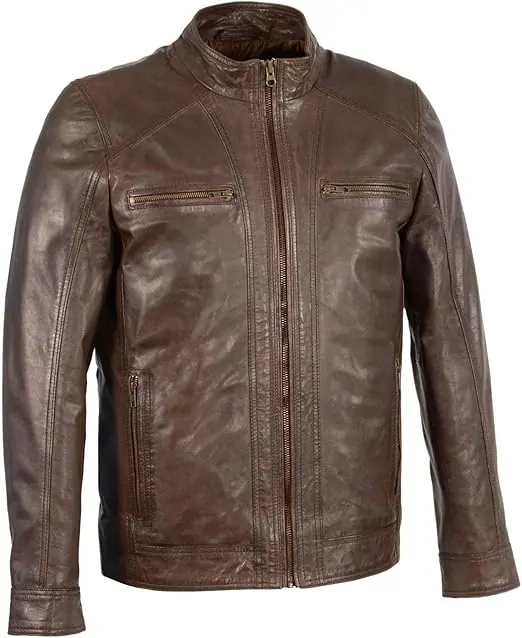 Leather Men's Saddle Color Lambskin Motorcycle Fashion Leather Jacket - Image 4