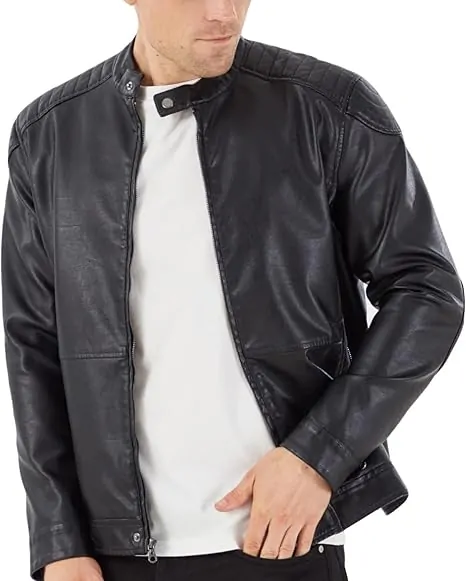 Men's Stand Collar Leather Jacket Motorcycle Lightweight Leather Outwear - Image 4