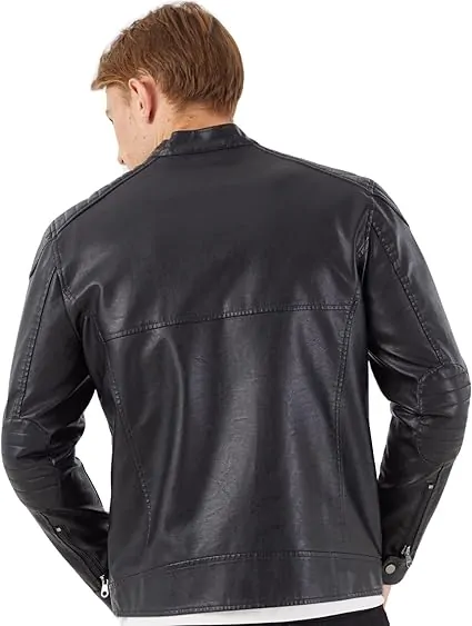 Men's Stand Collar Leather Jacket Motorcycle Lightweight Leather Outwear - Image 5