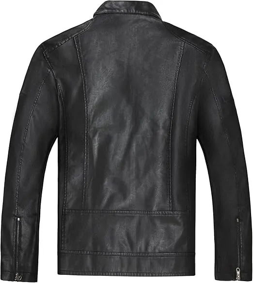 Men's Stand Collar Leather Jacket Motorcycle Lightweight Leather Outwear - Image 3