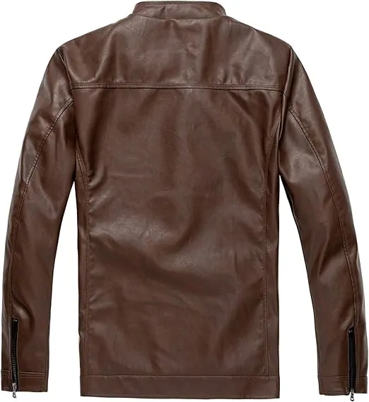 Men's Stand Collar Leather Jacket Motorcycle Lightweight Leather Outwear - Image 7