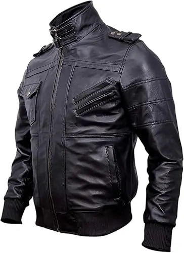 Mens Genuine Black Hooded Bomber Leather Jacket - Image 2