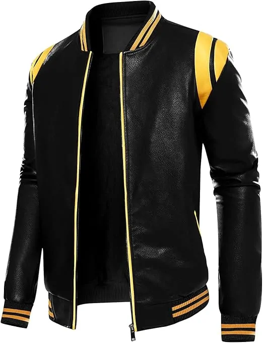 Mens Stand Collar leather jacket Motorcycle Lightweight leather jacket - Image 3