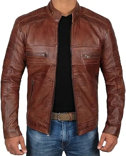 Real Leather Jacket Men - Motorcycle Black and Brown Leather Jacket - Image 3