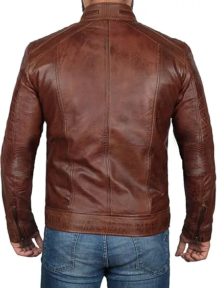 Real Leather Jacket Men - Motorcycle Black and Brown Leather Jacket - Image 4