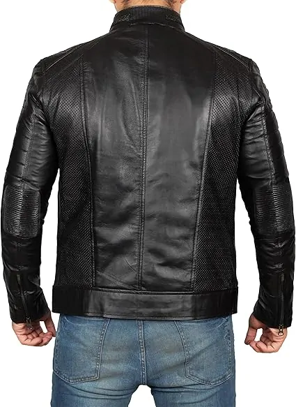 Real Leather Jacket Men - Motorcycle Black and Brown Leather Jacket - Image 2