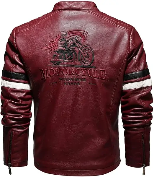 Men's Faux Leather Jacket Zip Up Casual Windbreaker Motorcycle Jacket Biker Outwear Coat - Image 6