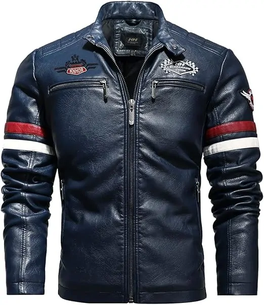 Men's Faux Leather Jacket Zip Up Casual Windbreaker Motorcycle Jacket Biker Outwear Coat