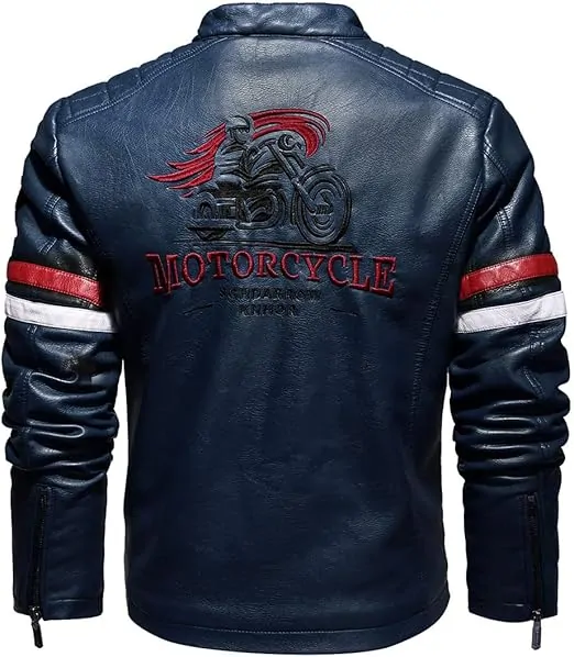 Men's Faux Leather Jacket Zip Up Casual Windbreaker Motorcycle Jacket Biker Outwear Coat - Image 2