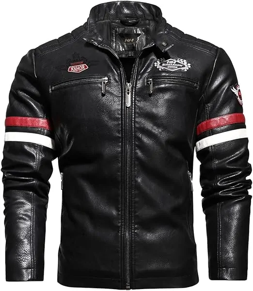 Men's Faux Leather Jacket Zip Up Casual Windbreaker Motorcycle Jacket Biker Outwear Coat - Image 3