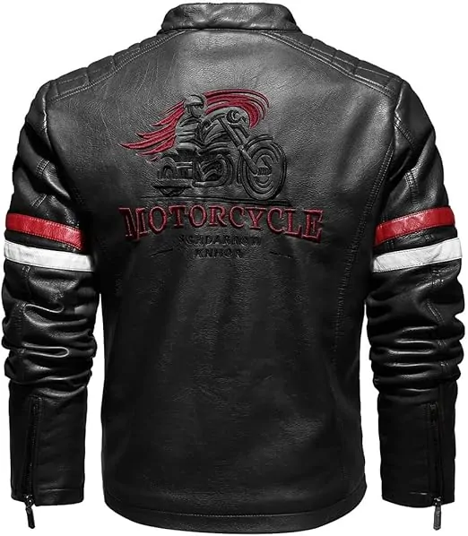 Men's Faux Leather Jacket Zip Up Casual Windbreaker Motorcycle Jacket Biker Outwear Coat - Image 4