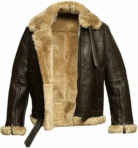 Shearling Sheepskin Leather Bomber Jacket For Men